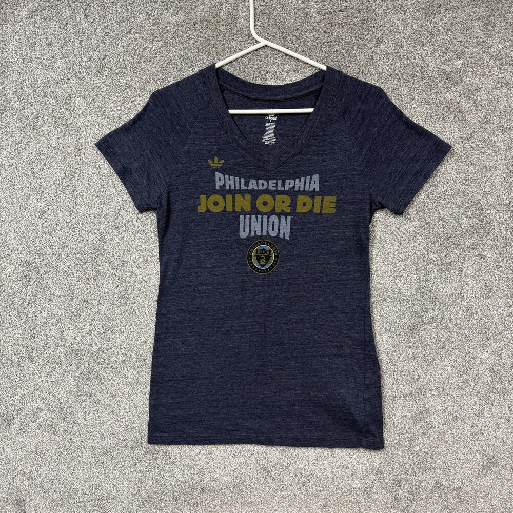 Adidas Philadelphia Union MLS Soccer Shirt Women Large Blue Join or Die Souvenir